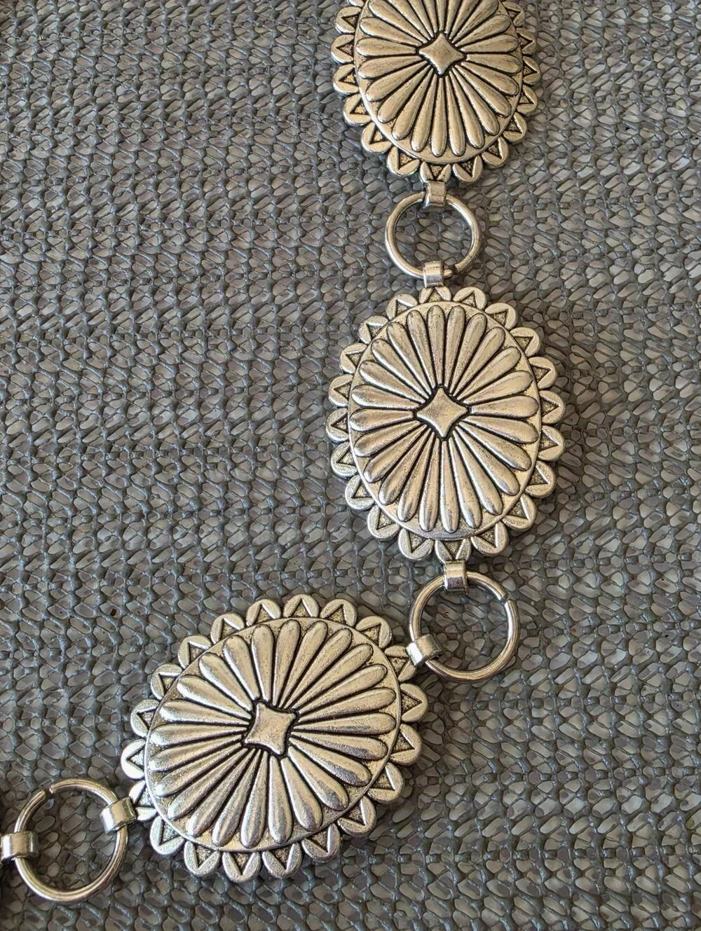 Silver Tone Western Concho Chain Link Belt  Adjustable Boho Cowgirl Style